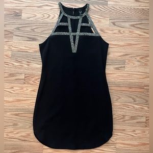 Winsdor Fashion Black High Neck Strappy Dress With Silver Rhinestones - Large